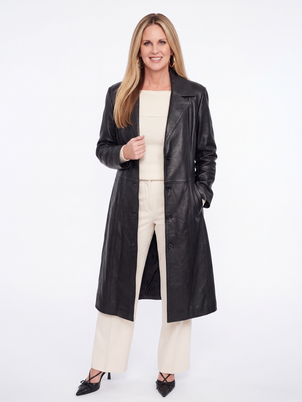 Anne Klein Midi Leather Trench Coat Matrix Jacket classic Mobwife minimalist